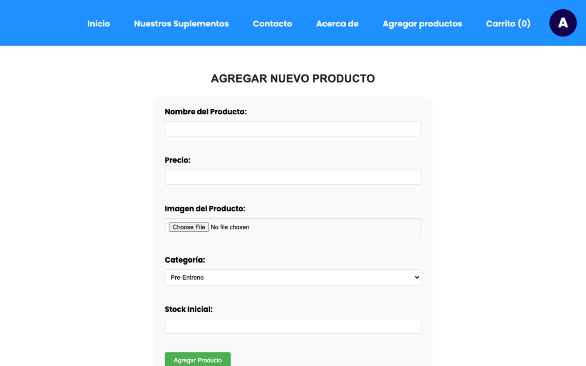 Panel de administración para agregar productos con imagen validada