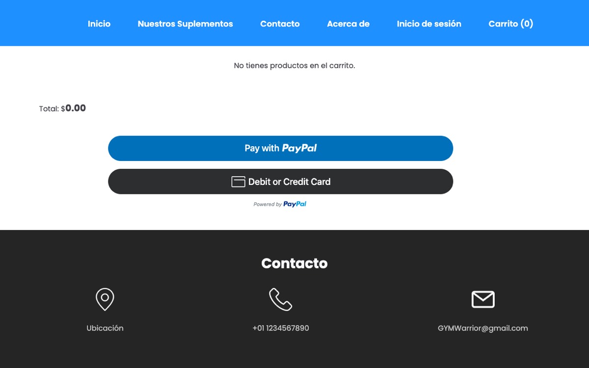 Carrito con el botón de pago de prueba de PayPal